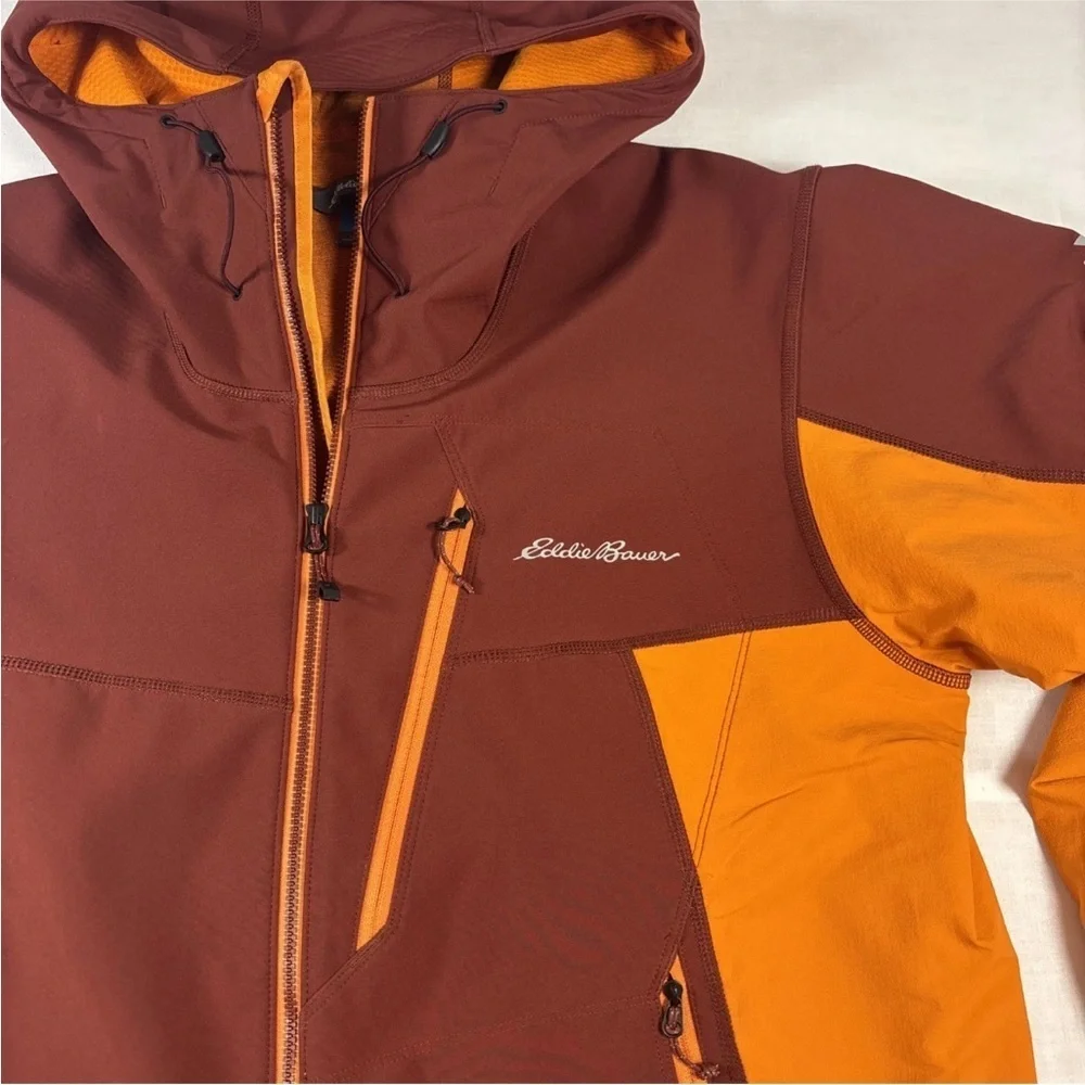 Eddie Bauer Men's Sz M First Ascent Soft Shell Jacket Orange Light Rain Wind